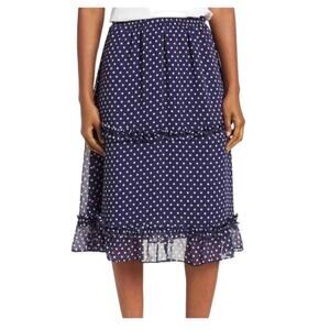 1. State skirt a line polka dot ruffle tiered midi navy blue size 2X